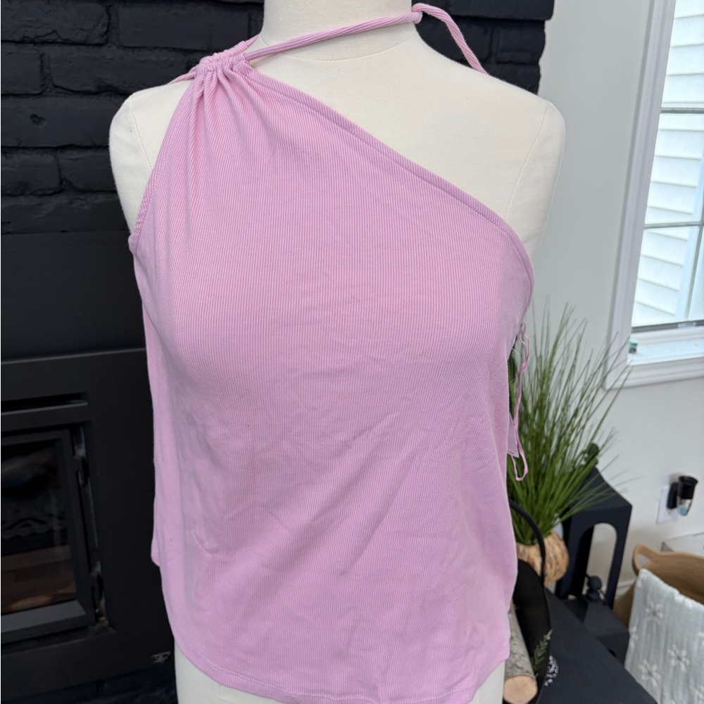 Fitted One-Shoulder Rib-Knit Double Tie-Strap Top NWTS Size XXL